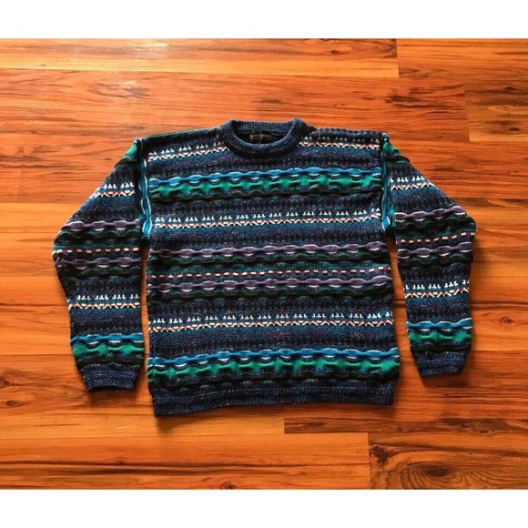 Men's Blue Patterned Crewneck Sweater - Picture 1 of 4